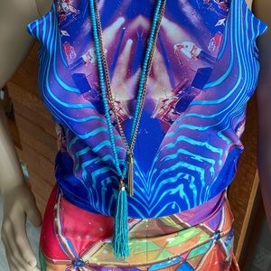 Express gold and turquoise summer beach tassel layered necklace sundresses suits